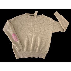 Skull Cashmere Crop Sweater Womens XS Asymmetrical Neck Cutout Pink on Oatmeal